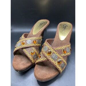Candies Pepper Wedge Sandals‎ Embellished Boho Size 8.5 B